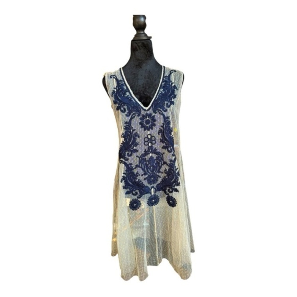 Solitaire Dress Women's M Embroidered Lace‎ Over Navy  Fairycore Balletcore Sz M